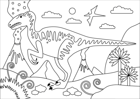 Velociraptor Cretaceous Period Dinosaur Coloring Page